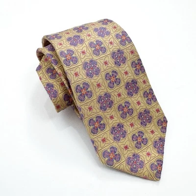 Corbata Robert Talbott Mejor De Su Clase Amarillo Púrpura Geométrica 100% Seda Cosida A Mano EE. UU. Foto 1 de 4