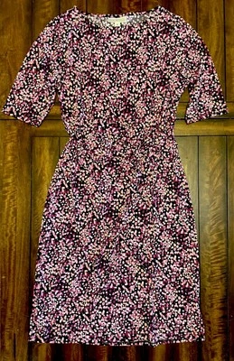 Dana Buchman Size Medium Pink & Black Polka Dot Faux Wrap Pencil Sheath Dress - Image 1 of 4