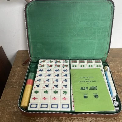 Vintage Mah Jong Set 144 Tiles 4 Blank In Original Zipping Case Mahjong - Image 1 of 4