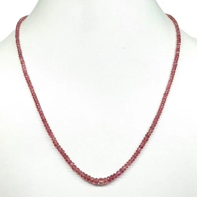 Natural Mozambique Ruby Necklace 3-5mm Faceted Transprent Beads 925 Clasp 18" - Image 1 of 4