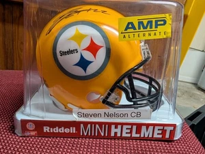 Pittsburgh Steelers handsigniert signed AMP gelb Mini Helm Coa Steven Nelson - Bild 1 von 3