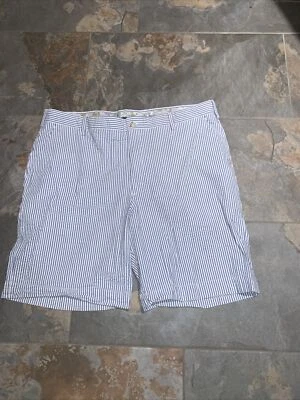 Berle Mens Seersucker Blue Striped Flat Front Cotton Preppy Shorts 40R - Image 1 of 4