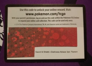 ⭐💥Pokemon Online code card Sword & Shield Darkness Ablaze 3 pk Flareon TCGO💥 - Picture 1 of 2