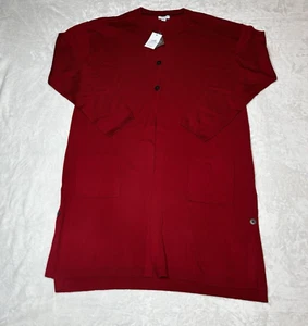 J Jill Women L Three Button Front Closure Pockets Red Cardigan Long NWT $99 - Picture 1 of 11