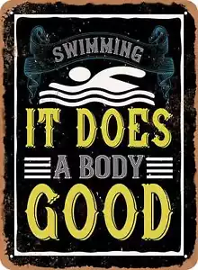 Metal Sign - Swimming, It Does a Body Good - Vintage Look - Picture 1 of 2