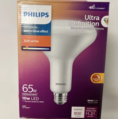 PHILIPS BR40 DIMMABLE Ultra-Definition Indoor Large Warm Glow Light Bulbs - Image 1 of 4