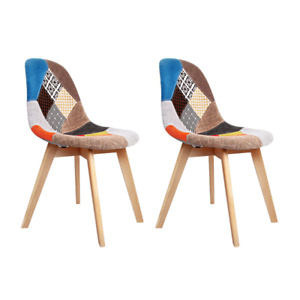 NNEDSZ Set of 2 Retro Beech Fabric Dining Chair - Multi Colour