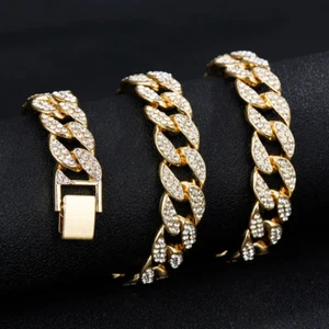 14MM 18K Gold Plated Heavy Iced A+++ CZ Out Miami Cuban Link Bracelet Or Chain - Picture 1 of 11