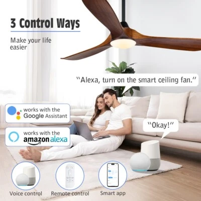52/60/70'' Smart Ceiling Fan with Light Remote 3 Wood Blades for Patio Bedroom - Image 1 of 4