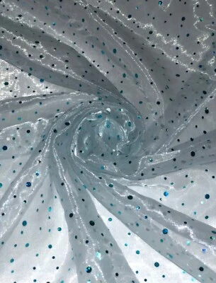 1 Mtr Sky Blue Holographic Sequin Organza Fabric 58” wide Decoration Costumes - Image 1 of 2