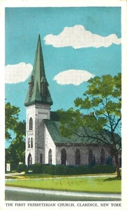 PRESBYTERIANISCHE KIRCHE, CLARENCE, NEW YORK, ALTE POSTKARTE - Bild 1 von 2
