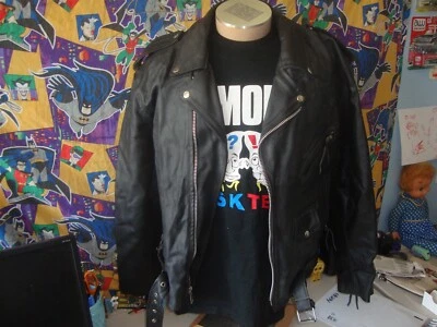 Chaqueta De Colección Cuero Negro Motociclista Punk Rock Estilo Ramones Genuina Talla 40 L Foto 1 de 4