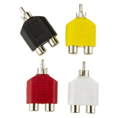 4PCS NEW RCA PHONO ADAPTER 1 x MALE PLUG TO TWIN 2 FEMALE SOCKETS Y x D2D2 Z5I3 - Image 1 of 4