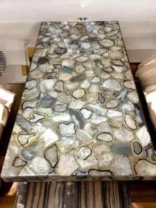 "Natural Agate Stone Dining Table - Handmade Kitchen Slab & Countertop Decor" - Picture 1 of 3