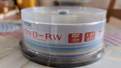 20 x TDK DVD Re-Recordable Media, DVD-RW, 4X, 4.70 GB Brand New Made in Taiwan - Image 1 of 3