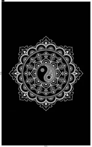 Tapiz de algodón indio Yin Yang Lotus Mandala B/N (55''x85'') - Imagen 1 de 1