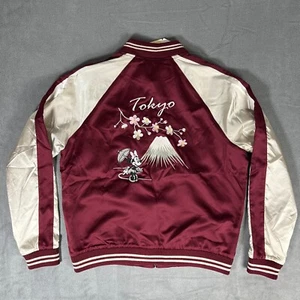 Mickey Mouse Jacket Uniqlo Womens Extra Small Disney Tokyo Maroon Bomber Satin - Picture 1 of 5