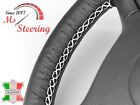 FOR FORD F-350 17-19 BLACK LEATHER STEERING WHEEL COVER WHITE STIT