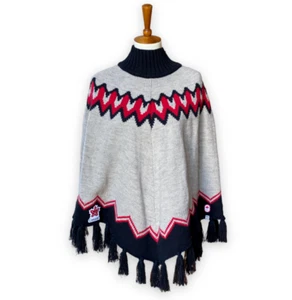 NWT Hudsons Bay O/S Olympic Team Canada Knit Poncho Cape Cowichan Style Fringe - Picture 1 of 19
