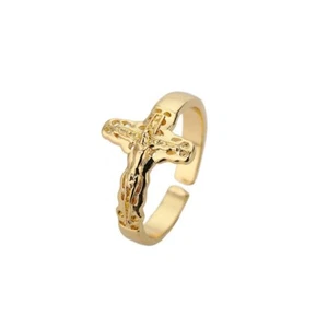 Anillo de cruz de oro 18K, anillo de cruz gótica, anillo de cruz de oro de Jesús - Imagen 1 de 6