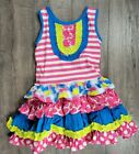 Little Girl Jelly The Pug Size 4 Bright Colorful Ruffle Dress