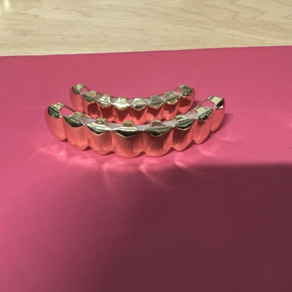 14k Gold/silver Plated Hip Hop Teeth Grillz Top Bottom Gold Custom Grills 8on8 - Image 1 of 4