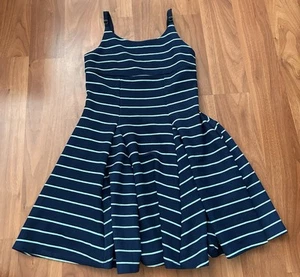 Striped Navy And Cyan Dress For Kids  - Picture 1 of 4
