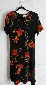 Vintage Stock Options Dress Black Floral Maxi Short Sleeve Ties Loose Modest 2X - Bild 1 von 12