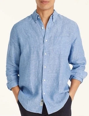J. Crew Blue Slim Fit Linen Button Front Shirt Mens Size Medium (462) - Image 1 of 4