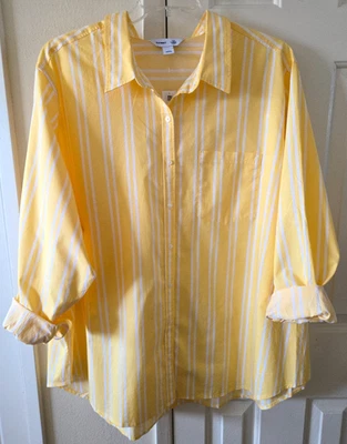 Camisa clásica relajada a rayas amarillas mantequilla azul marino antigua 4XL 26 28 30 4X Foto 1 de 4