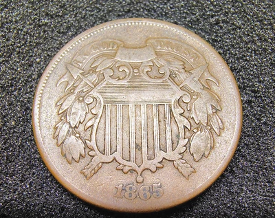 1865 - Fancy 5 - 2 Cent Piece - Rarity R-3.0 Surviving Pop. 10K - F-VF Condition - Image 1 of 4
