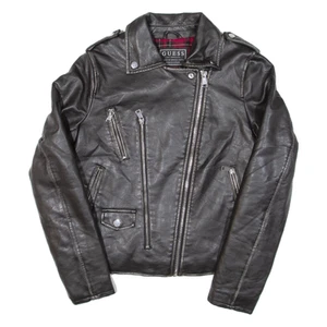GUESS Womens Biker Jacket Black Leather S - Picture 1 of 6