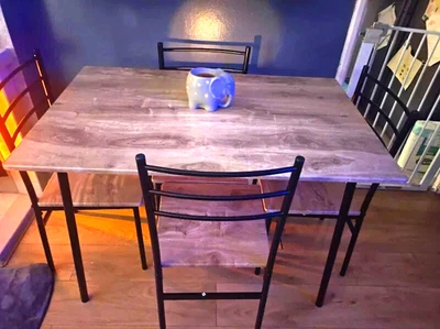 Dining Table and Chairs Set 4 Kitchen Table and 4 Chairs with Backrest, Brown - Image 1 of 4