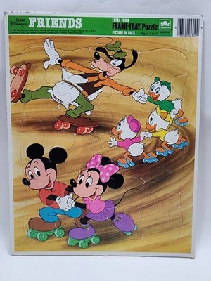 De colección 1985 Walt Disney Friends - Marco Dorado - Rompecabezas Bandeja - Mickey, Minnie, Goofy Foto 1 de 4