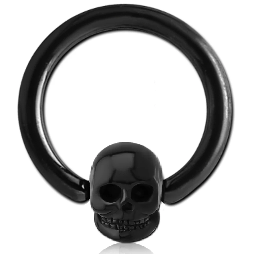 SCHWARZER KLEMMRING Lippe Piercing Ohrring BRUST Septum Intim Tragus Totenkopf - Bild 1 von 1