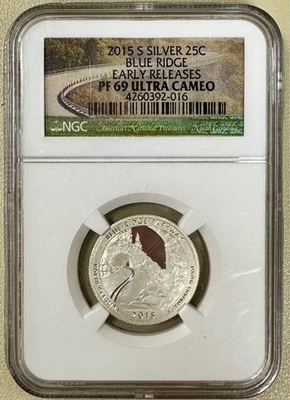 2015-S Silver Blue Ridge Quarter NGC PF69 UCAM Early Releases 99.9% Silver Proof - Image 1 of 2