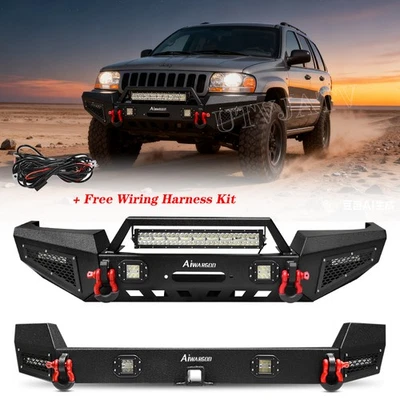 Aaiwa For 1999-2004 Jeep Grand Cherokee WJ Steel Front Rear Bumper with D-Rings - Image 1 of 4