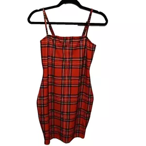 Red Plaid Bodycon Mini Dress Juniors Size Small with adjustable straps - Picture 1 of 7