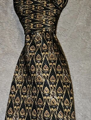 Daniel de Fasson Necktie 100% Silk Black/Gold Geometric Designer Tie - Image 1 of 4