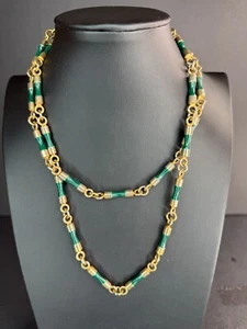 Bijoux Cascio Gold Brass Green Enamel Chain Necklace - 32" - Picture 1 of 9