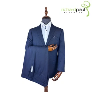 £50 SALE Mens Navy Blue Suit 2 Piece Jacket Trouser Wedding Funeral Interview - Picture 1 of 8