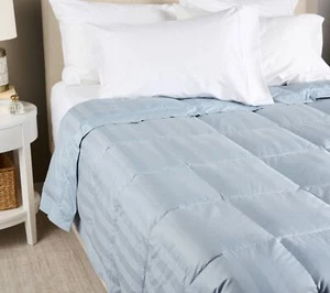 Northern Nights Dobby Stripe Cotton 650FP Down Blanket - Queen in Light Blue - Picture 1 of 2
