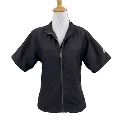 Adidas куртка женщин M средний черный четверть молнии гольф ветровка короткий рукав - Изображение 1 из 4