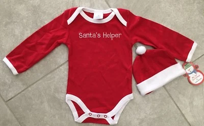 Conjunto de Body, Camisa y Sombrero Baby Gear Santa’s Helper 3-6 Meses Navidad Rojo Nuevo Foto 1 de 2