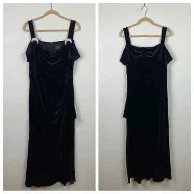 Alex Evenings | Black Velvet Rhinestone Cold Shoulder Cowl Neck Drape Gown 16 - Image 1 of 4