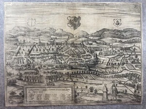 GRAVURE CARTE VUE CAMPIDONIA KEMPTTEN BRAUN HOGENBERG CIVITATES ORBIS TERRARUM - Picture 1 of 15