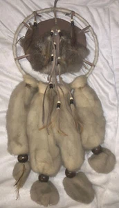 Vtg Authentic Native American Indian Dream Catcher Mandella Wool 9x20 Feathers - Picture 1 of 14