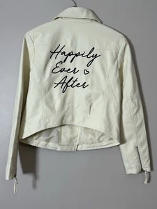David's Bridal “Happily Ever After” Vegan Moto Jacket Sz M Wedding White - Picture 1 of 21