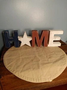 Wooden "Home" Tabletop Sign, Red/White/Blue, Star - Picture 1 of 5