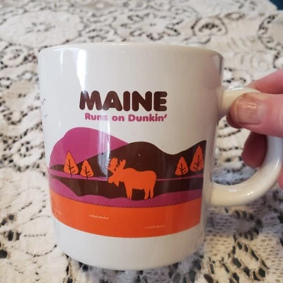 Dunkin Donuts Coffee Mug Cup Maine Runs on Dunkin 2013 Moose Lighthouse - Image 1 of 4